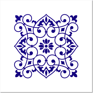 Antique Azulejo Tile Floral Pattern Posters and Art